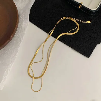 Double Layer Snake Chain Pendant Necklace 